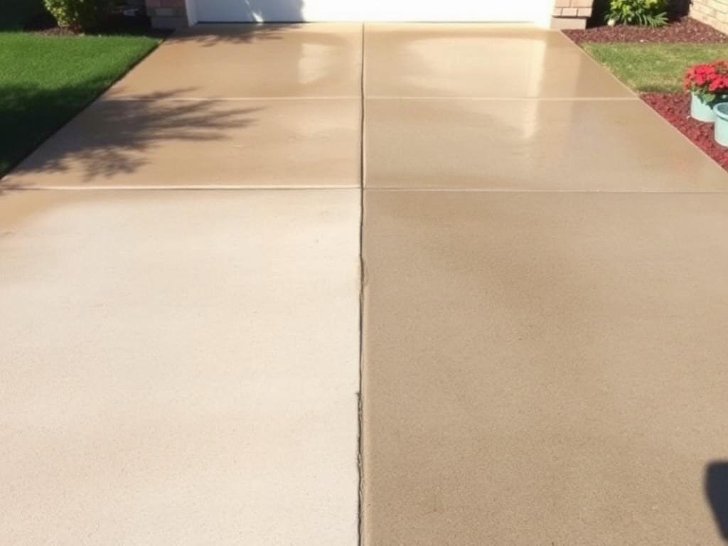 Freshly pressure-washed driveway